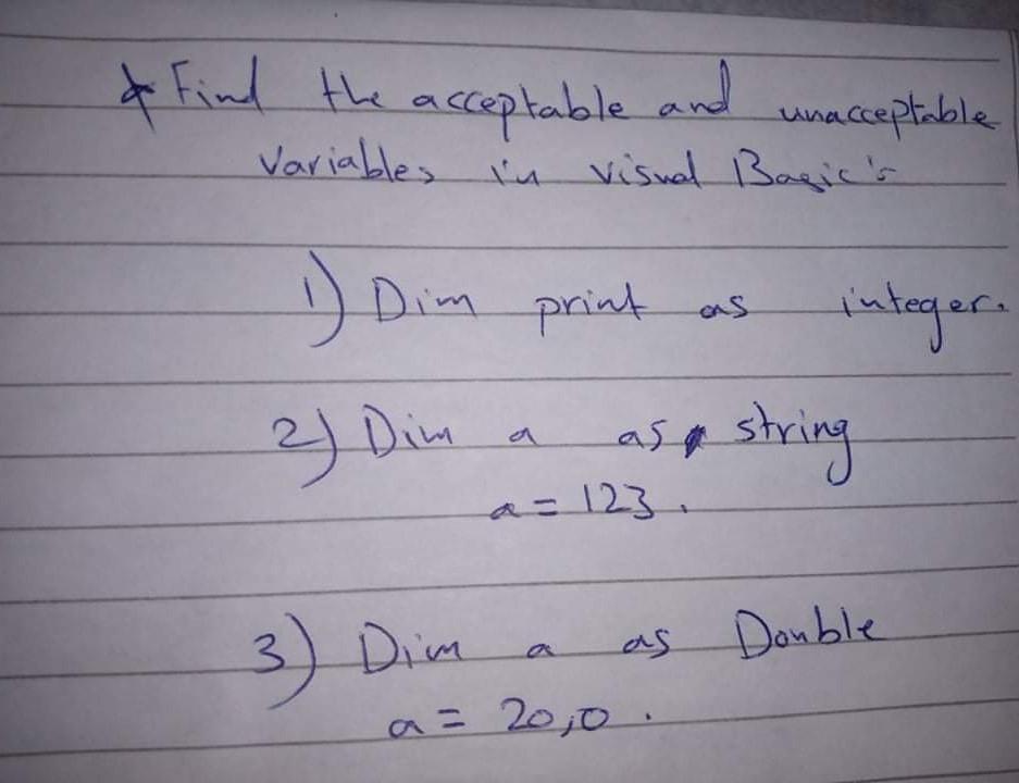  the acce & Find the Variables in visual Basic's Eceptable and