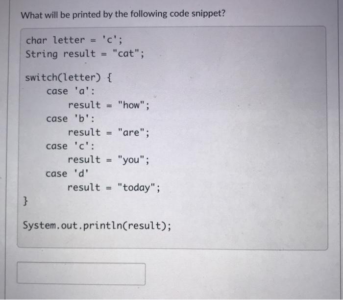 blank below so that the code will print the word that would