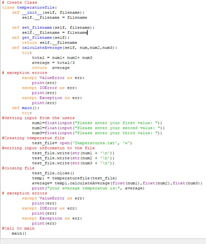  Write a class called TemperatureFile. The class has one data attribute