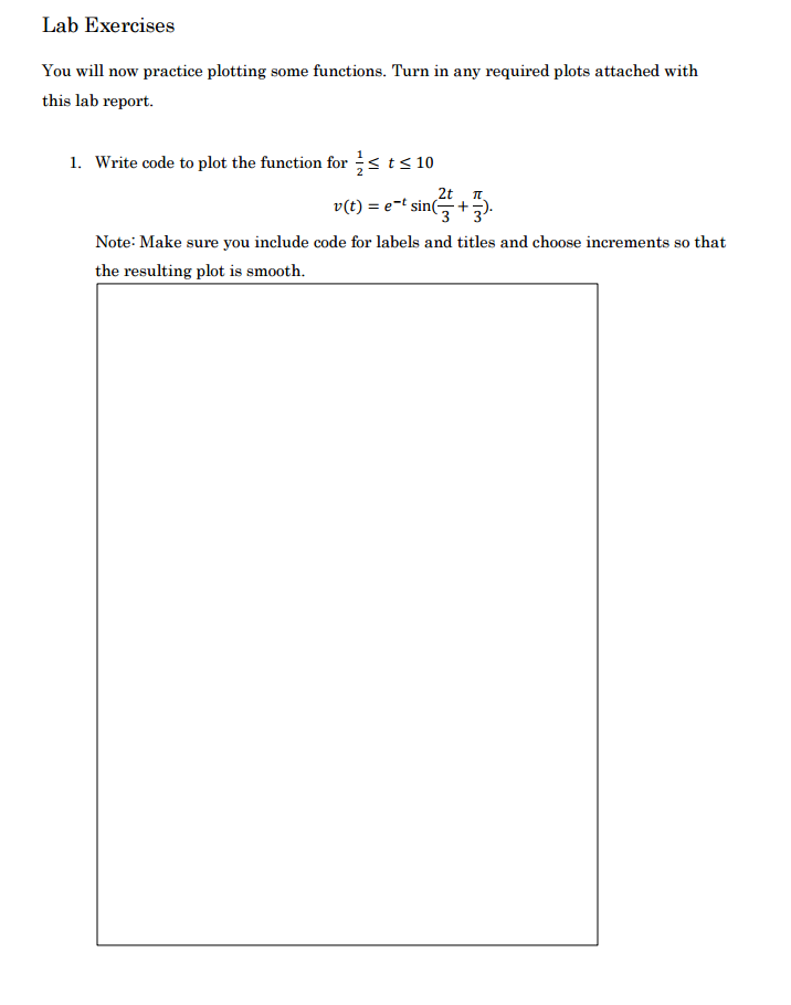  Using MATLab Exercises You will now practice plotting some functions. Turn