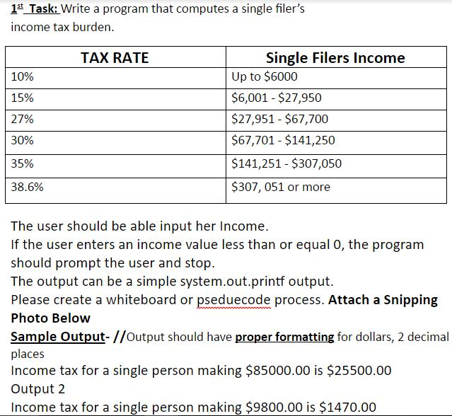 poste code below to make it easier. import java.util.Scanner; public class Income