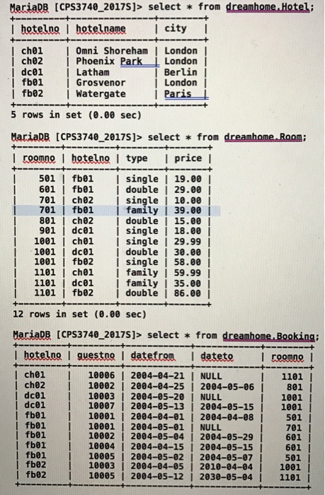 xxxx based on the Hotel, Room and Booking tables. Your program should