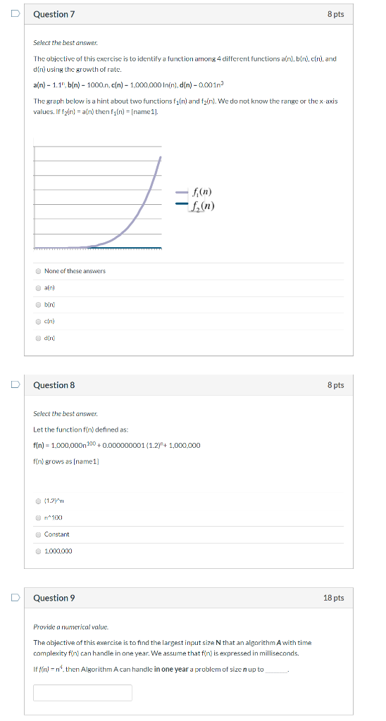this exercise is to identify a function among 4 different functions a(n),