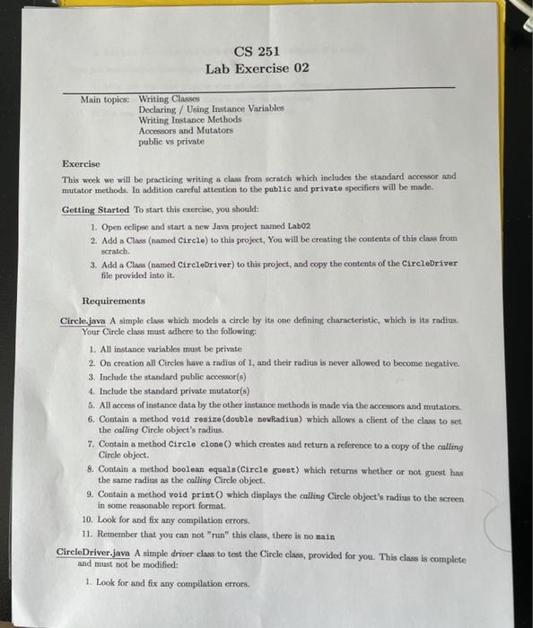  please write code CS 251 Lab Exercise 02 Main topics: Writing