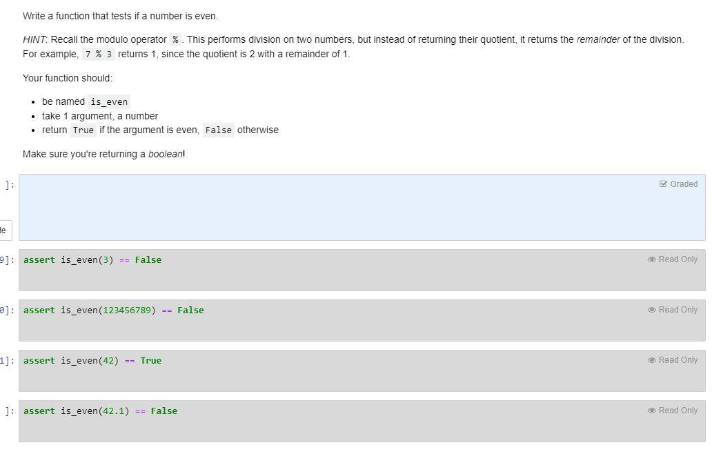  Write a function that tests if a number is even. HINT: