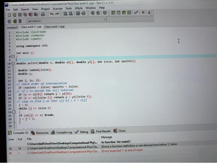  how to fix the code? C++ G C:\Users\jail OneDrive Desktop\Computational PhyClass