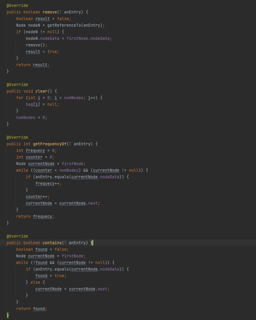 be creating a Node class, as inner class within your MyLinkedBag class,