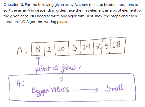  Question-3. For the following given array A, show the step by