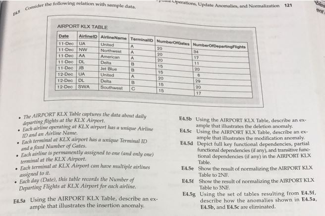  der the following relation with sample data. Anomalies, and Normalization 121