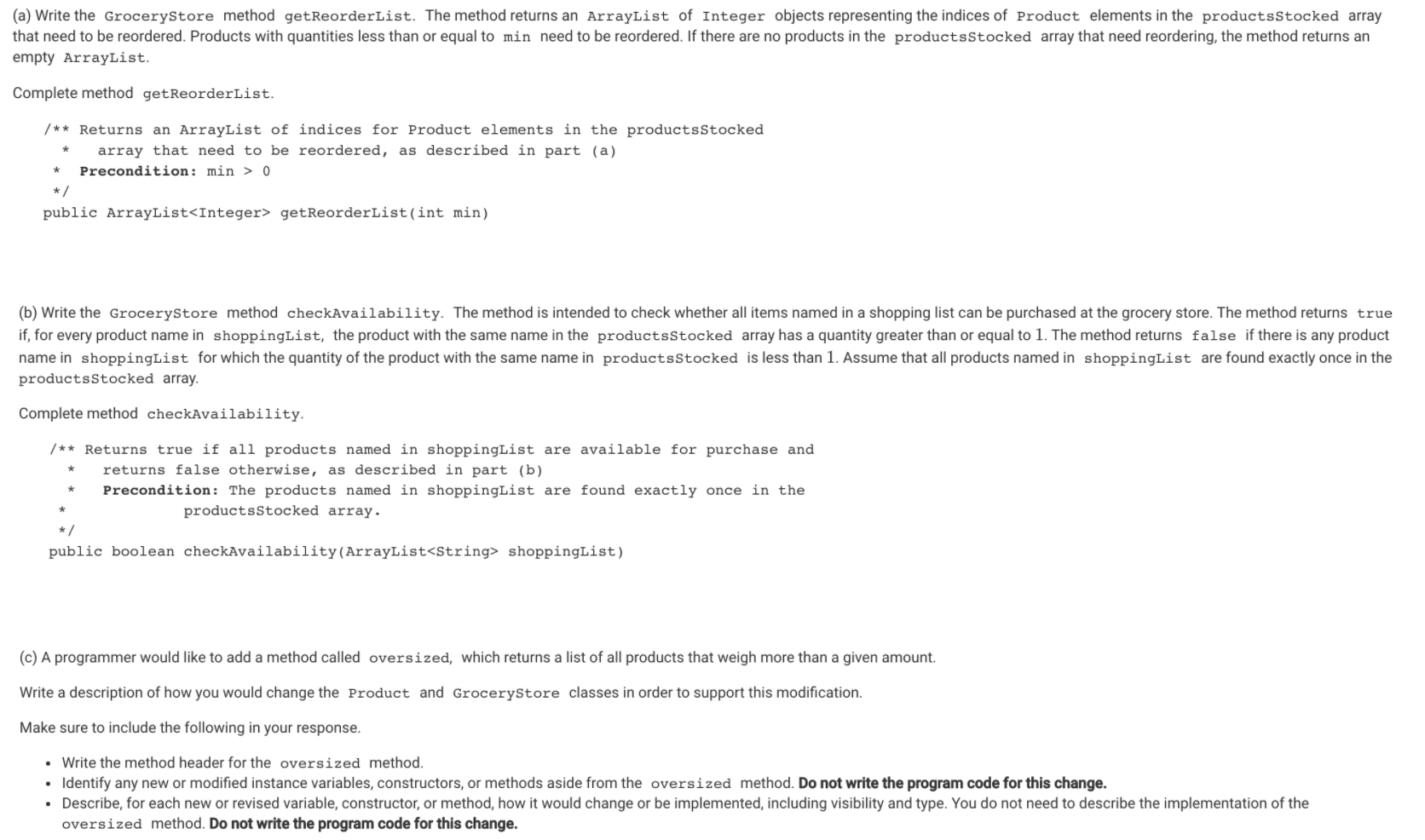 sold at the grocery store are represented by the following Product class.