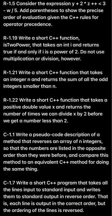  No pauses or breaks! basic coding R-1.5 Consider the expression y