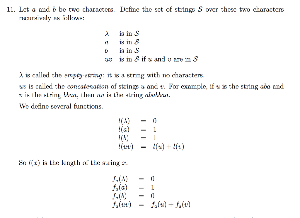  11. Let a and b be two characters. Define the set