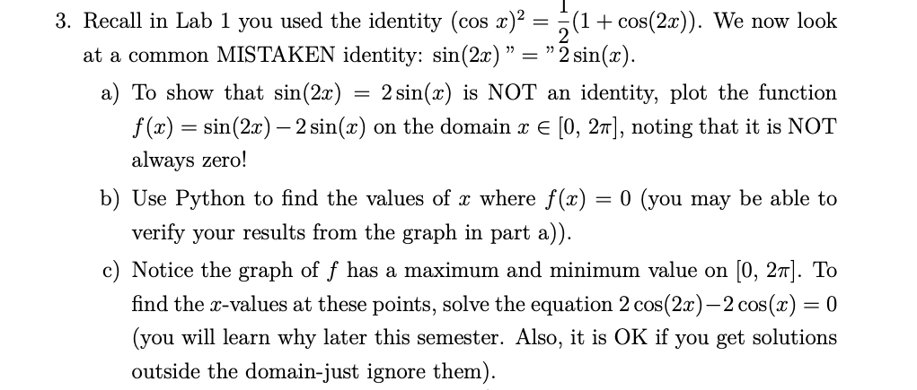 Please Solve in python!! Thank you! :) 3. Recall in Lab 1
