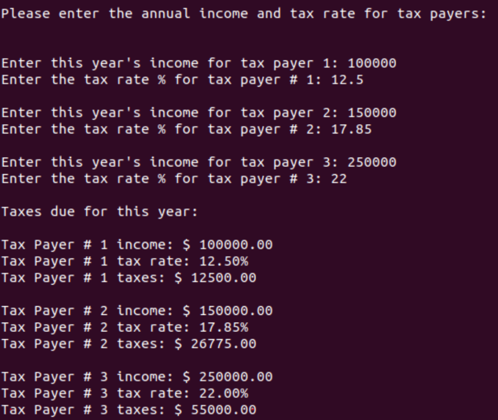 to use "vector taxPayerList;" It should have the following output. #include #include