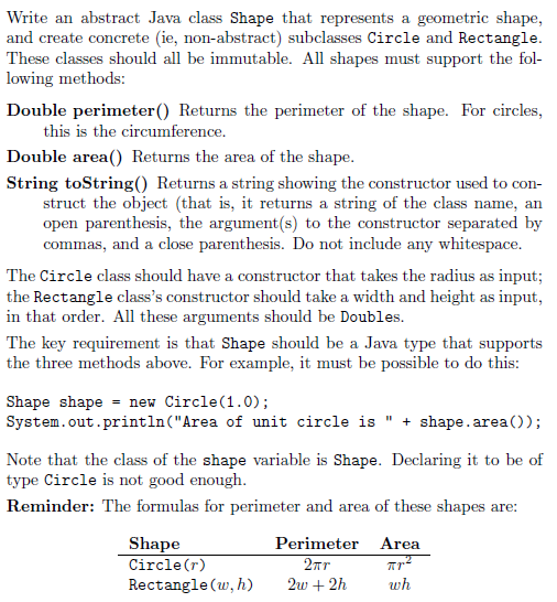 Computer Science-java progam Write an abstract Java class Shape that represents