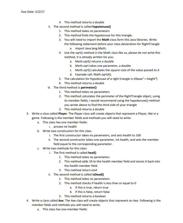 like you to write five classes. Each class will have a varying