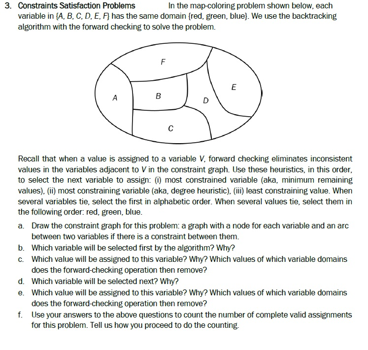  3. Constraints Satisfaction Problems In the map-coloring problem shown below, each