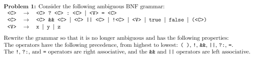 Problem 1: Consider the following ambiguous BNF grammar: ? : |