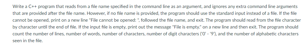  Write a C++ program that reads from a file name specified