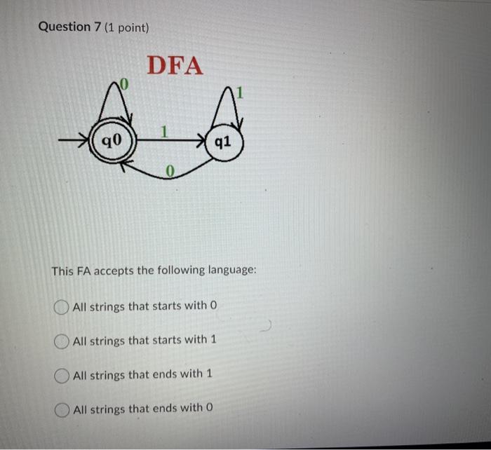 compiler construction is subject Question 7 (1 point) DFA 90 q1 0