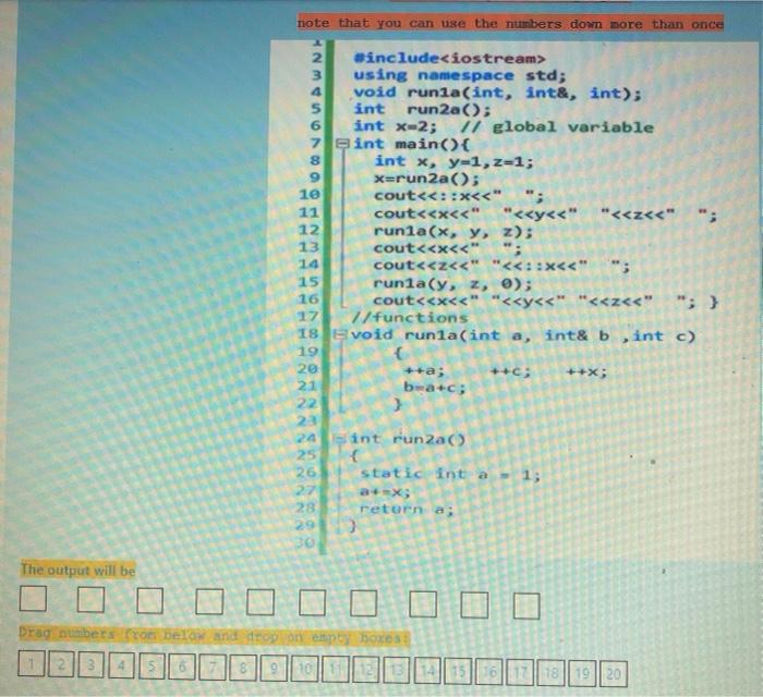 note that you can use the numbers down more than once