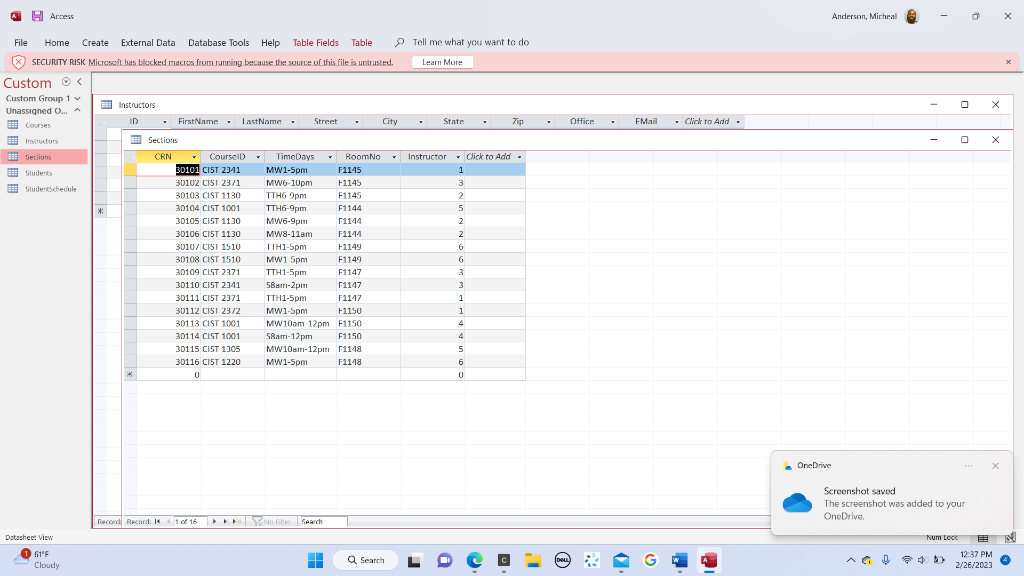 this file is untrusted, Learm More Detsehect view 61F Cloudy Courses Table