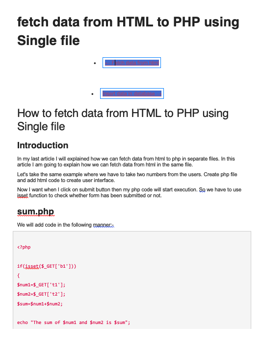  fetch data from HTML to PHP using Single file How to