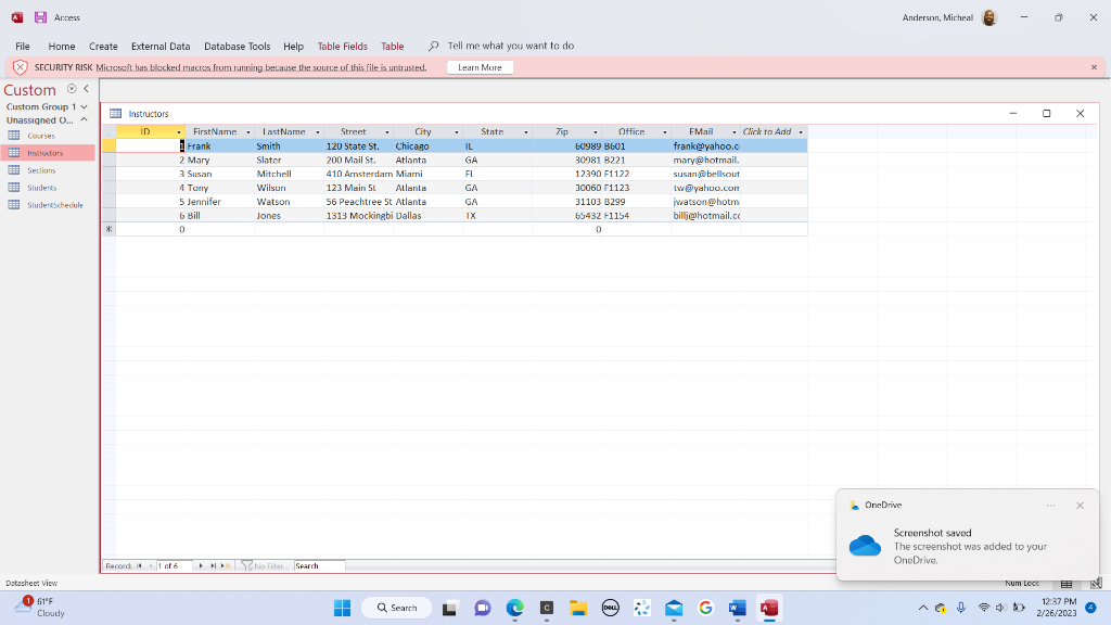 : (40 Points) 12.) List of all Courses, just name and CourseID