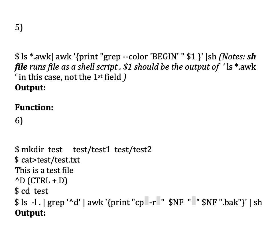 format please.) Part III: Write output of following commands and describe the