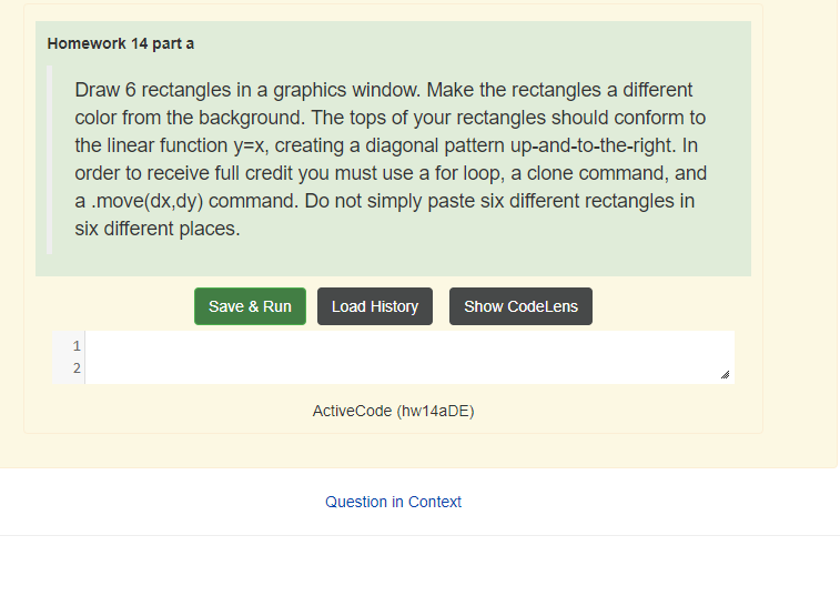  Homework 14 part a Draw 6 rectangles in a graphics window.