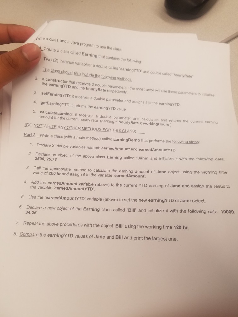  computer programming 1 java. write a class and a Java program