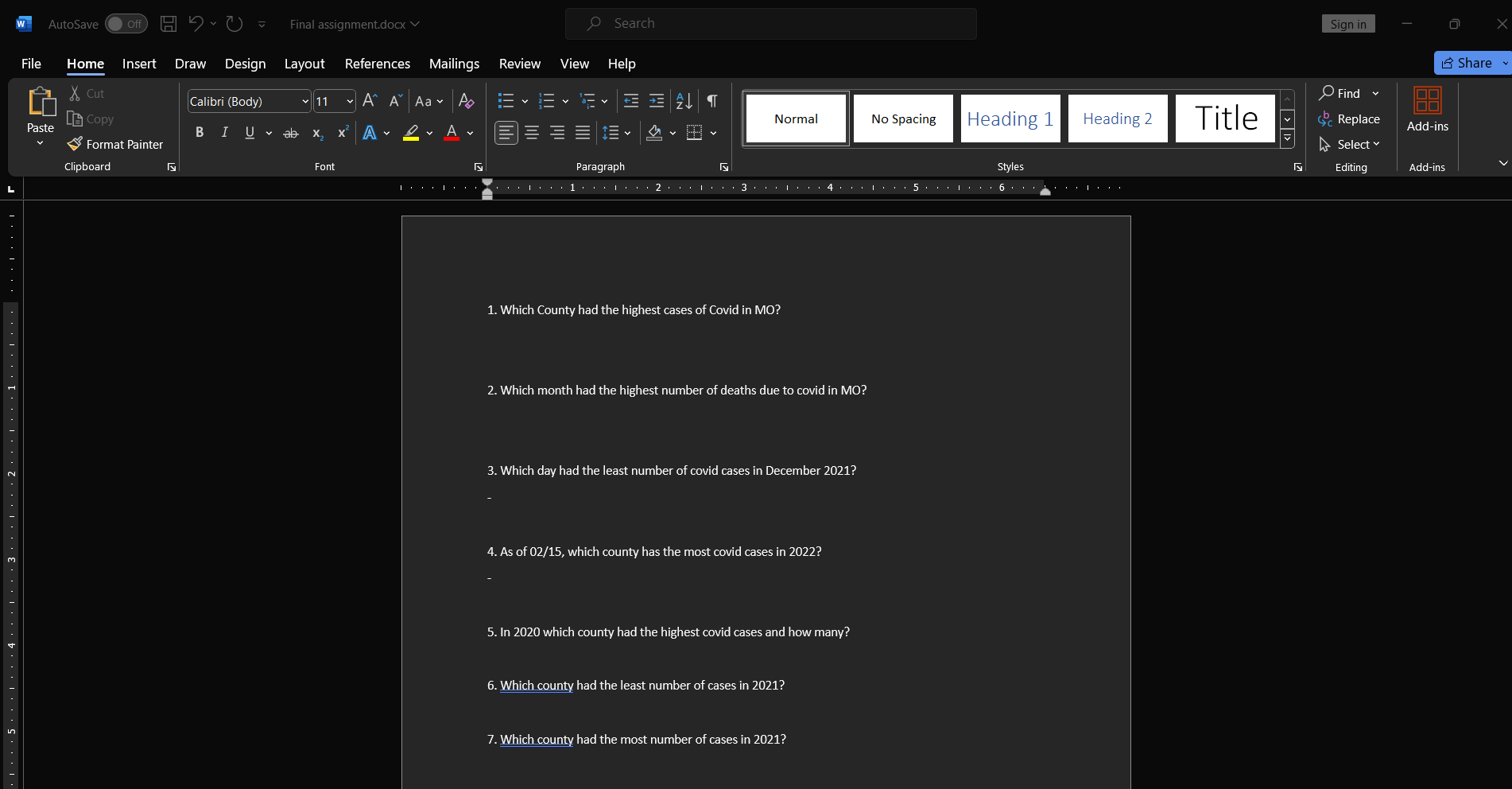  Use the sql file to answer these questions Which County had