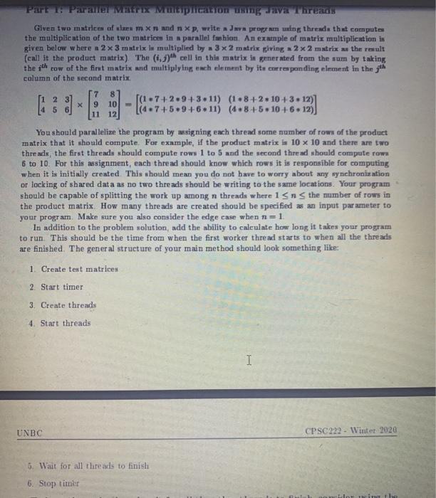 program in java Part 1: Parallel Matrix Muito calon using Java Threads