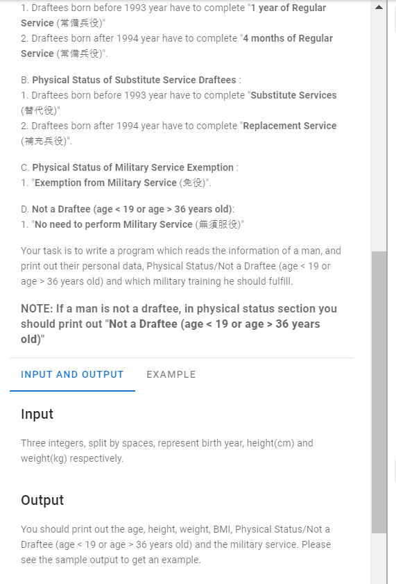 scanf("%d",&weight); printf("Age = %d Height = %dcm Weight = %dkg BMI =