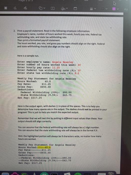 Using Python and Format( ) for widths - II 2. Print a