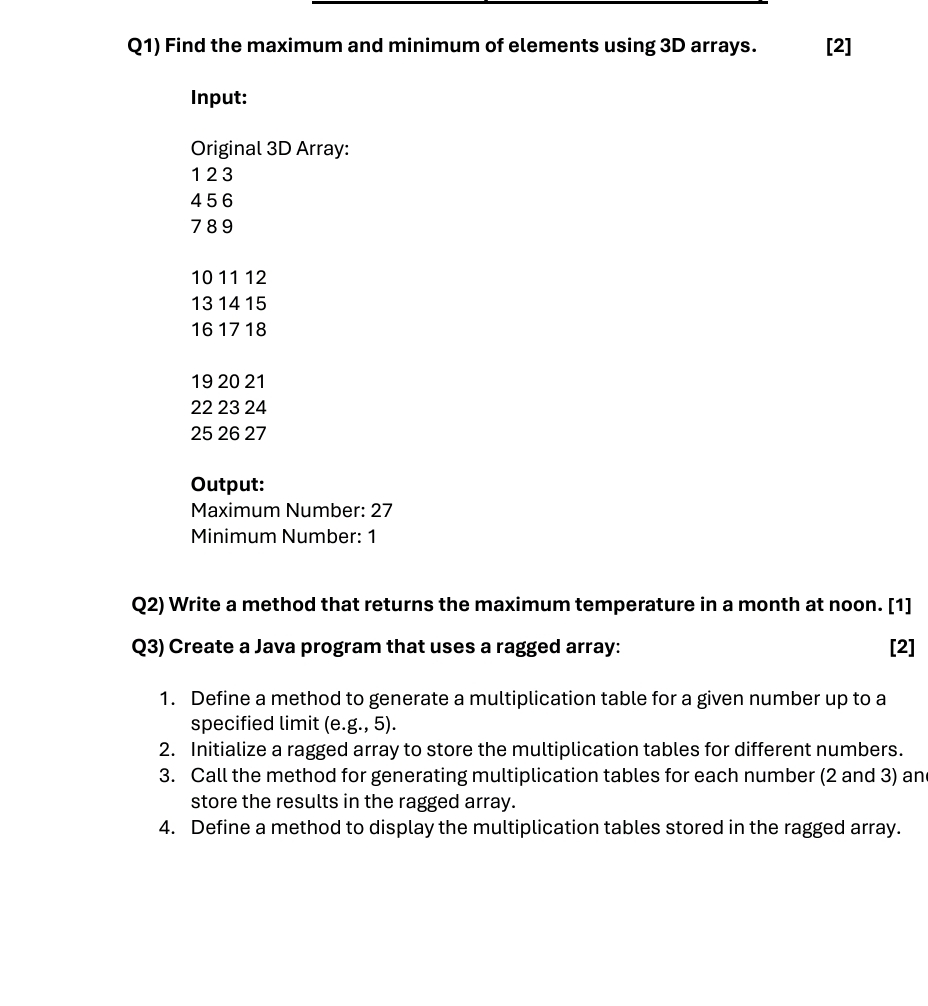  Q1) write a java program to Find the maximum and minimum