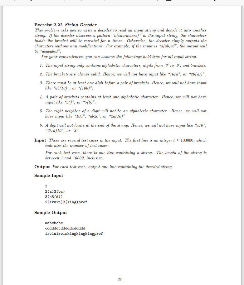Please write the code in C language Exercise 2.22 String Decoder This