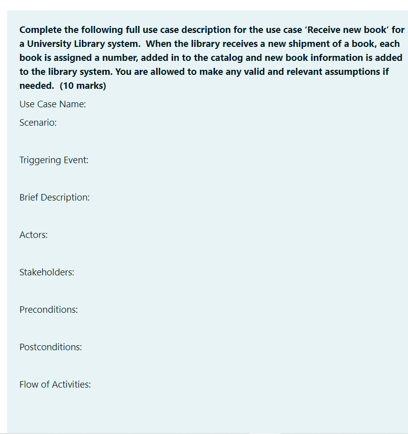 please do it quick 30min Complete the following full use case description
