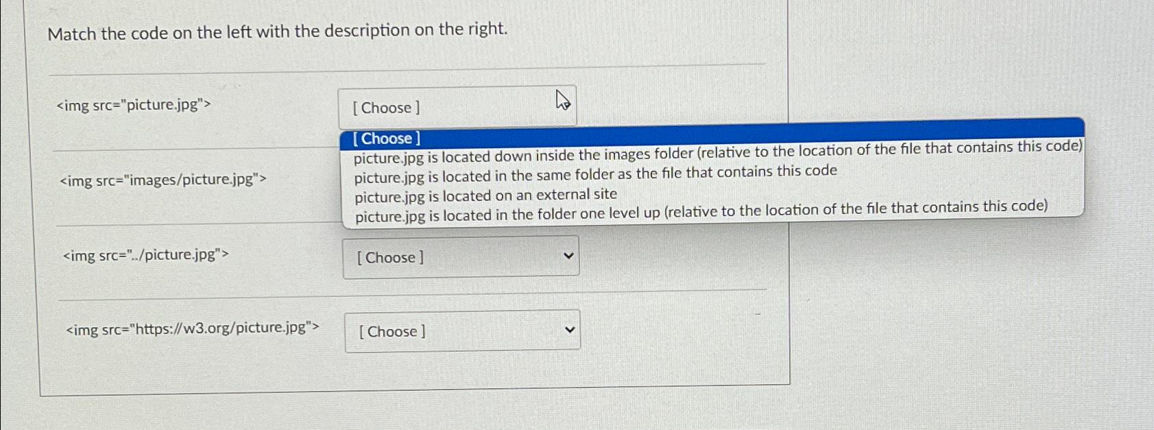  Match the code on the left with the description on the