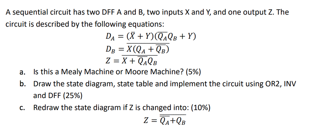 A sequential circuit has two DFF A and B, two inputs