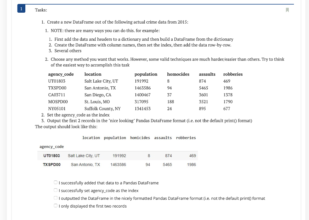 Please do it with Python. 1 Tasks: 1. Create a new DataFrame