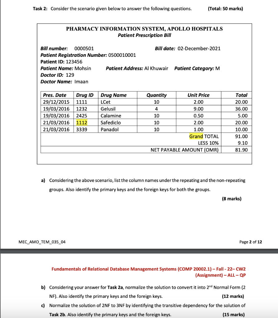  Task 2: Consider the scenario given below to answer the following