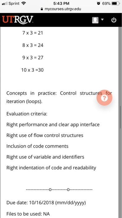 the range down. 5:42 PM a mycourses.utrgv.edu l Sprint* 69% UT RGV