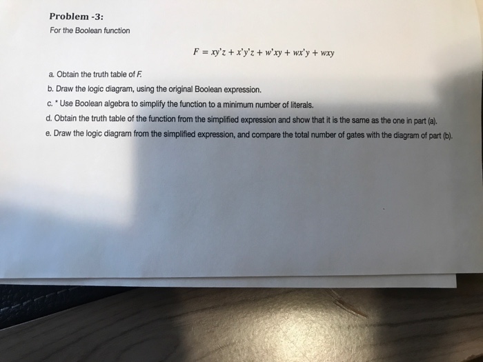  Problem -3: For the Boolean function a. Obtain the truth table