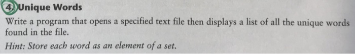  For Python Program 4Unique Words Write a program that opens a