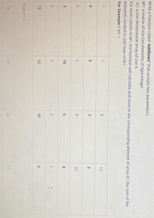 Solve in c++ please Write a function called "AddRows" that accepts two