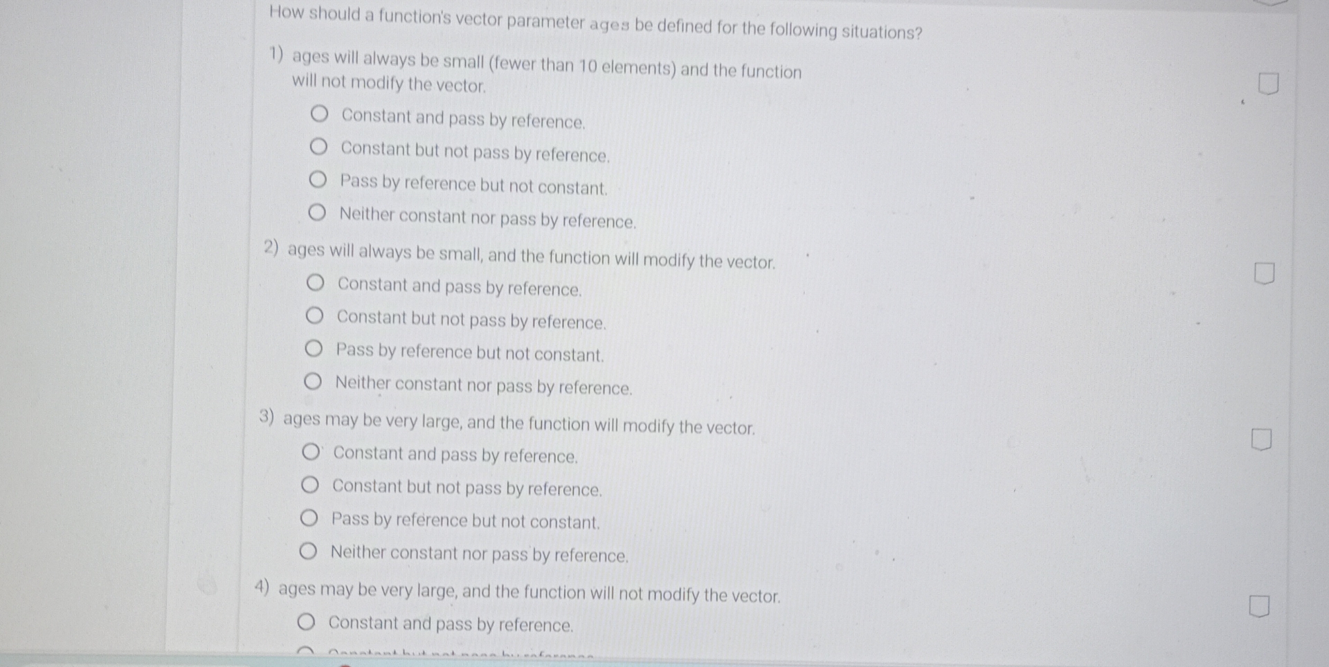 How should a function's vector parameter ages be defined for the