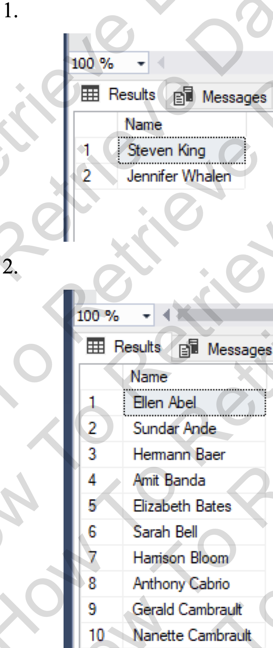 SQL How to Retrieve Data From a Single Table List the first