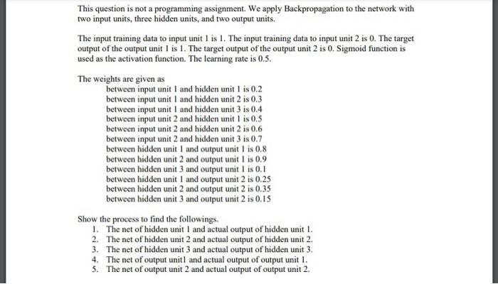  This question is not a programming assignment. We apply Backpropagation to