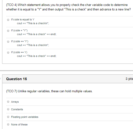  Which statement allows you to properly check the char variable code